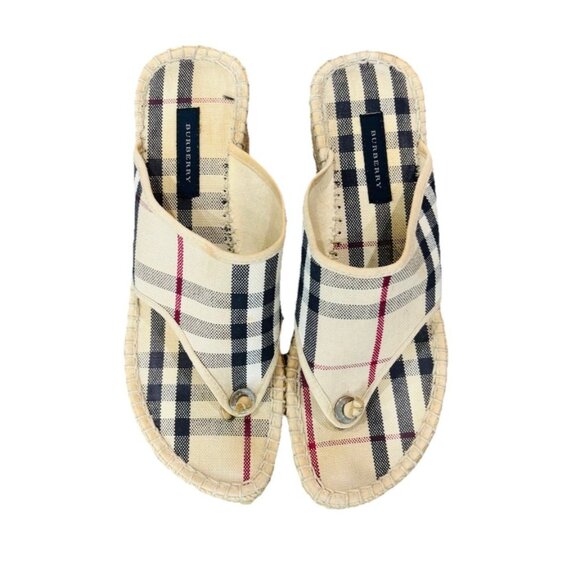 Burberry Iconic Plaid Espadrille Wedge Sandals Size 38 - Picture 1 of 6